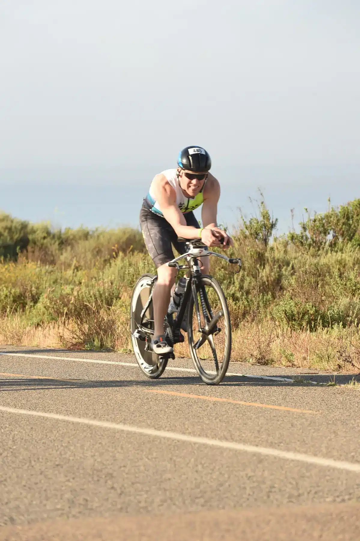 Galen McNaughton riding in the aero position during a triathlon